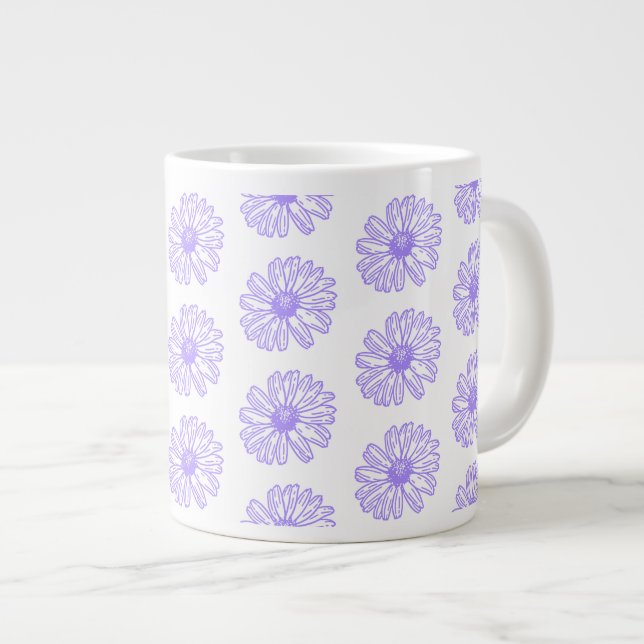 Pastel Lila Daisy Flower Print, Hippie Blommigt Jumbo Mugg (Framsida höger)
