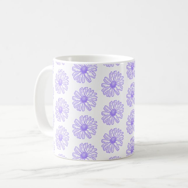 Pastel Lila Daisy Flower Print, Hippie Blommigt Kaffemugg (Framsida vänster)