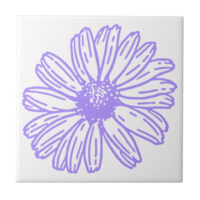 Pastel Lila Daisy Flower Print, Hippie Blommigt Kakelplatta (Framsidan)