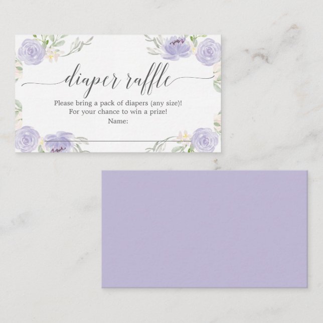 Pastel Lila Diaper Raffle Baby Shower Card Tilläggskort (Fram/baksida)