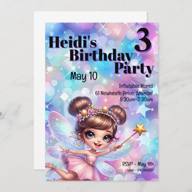 Pastel Lila Fairy Magic Birthday Inbjudningar (Fram/baksida)