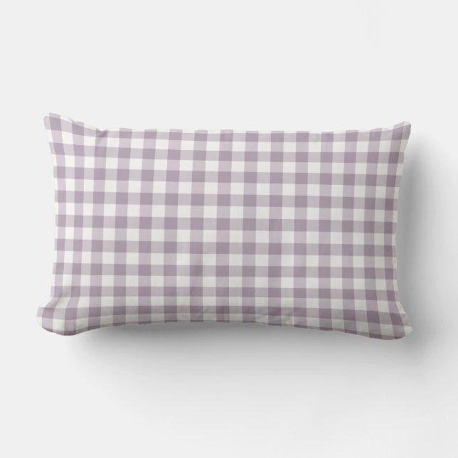 Pastel Lila Gingham Mönster Checkered Lumbarkudde (Framsida)