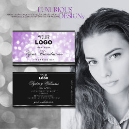 Pastel Lila Glitter Black Silver Lilac med Logotyp Visitkort