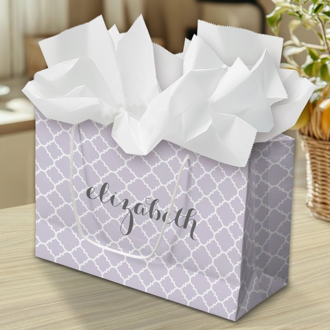 Pastel Lila Grått Quatrefoil Mönster eget namn (Custom Gift Bag)