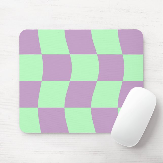 Pastel Lila Grönt Vågigt Checkerboard Mönster Musmatta (Med mus)