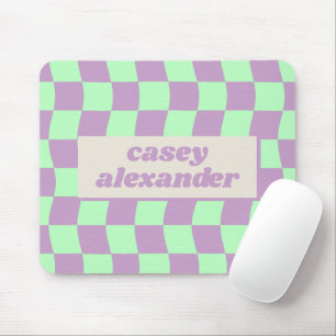 Pastel Lila Grönt Vågigt Checkerboard Mönster Namn Musmatta