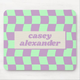 Pastel Lila Grönt Vågigt Checkerboard Mönster Namn Musmatta