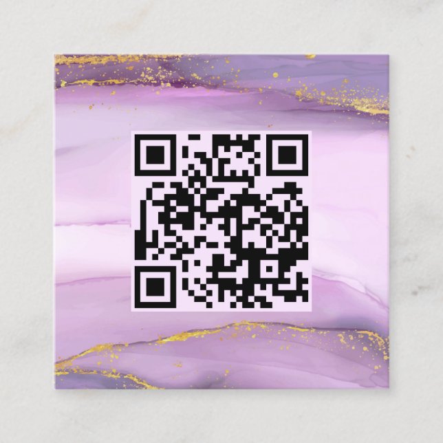 Pastel Lila Guld Kant QR-kod Minimalistisk Chic Fyrkantigt Visitkort (Framsida)