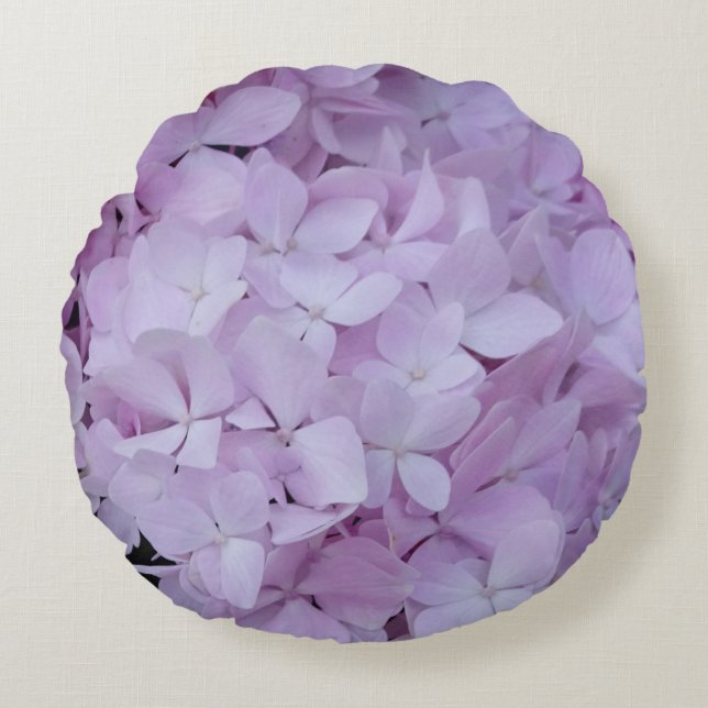 Pastel Lila Hydrangea Mönster Round Pillow Rund Kudde (Framsidan)
