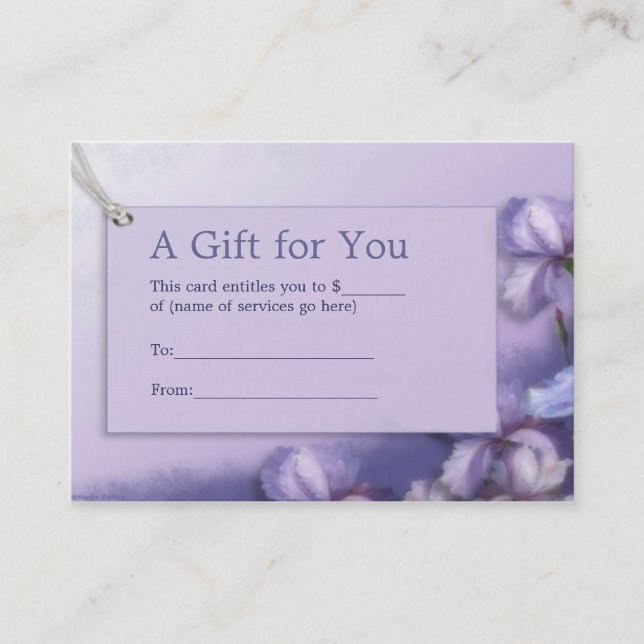 Pastel Lila Iris Blommigt Gift-certifikat Rabattkort (Framsida)