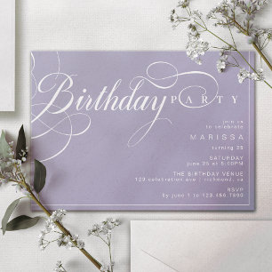 Pastel Lila Lavender Simple Calligraphy Birthday Inbjudningar