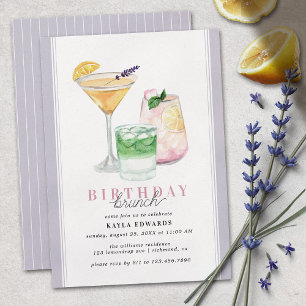 Pastel Lila Lilac Lemon Cocktail Birthday Brunch Inbjudningar