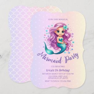 Pastel Lila Little Sjöjungfru Watercolor Birthday Inbjudningar