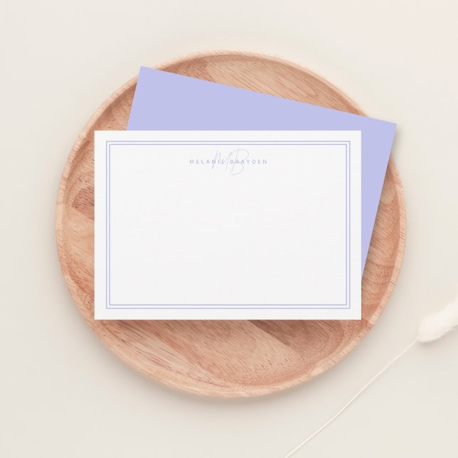 Pastel Lila Minimalist Monogram två Gräns Anteckningskort (Skapare uppladdad)
