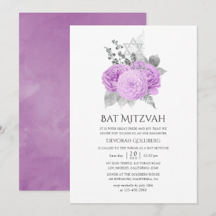 Pastel Lila och Silver Vintage Ro Bat mitzvah Inbjudningar