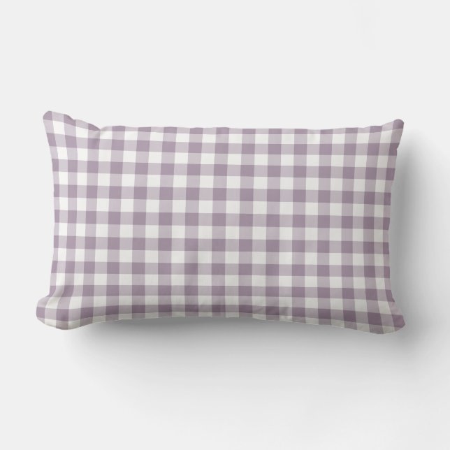 Pastel Lila och White Gingham Mönster Lumbarkudde (Framsida)