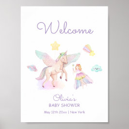 Pastel Lila Princess Unicorn Baby Shower Välkommen Poster