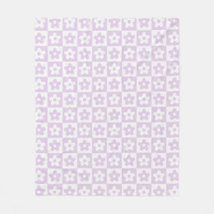 Pastel Lila Retro Checkated Flower Mönster Fleecefilt