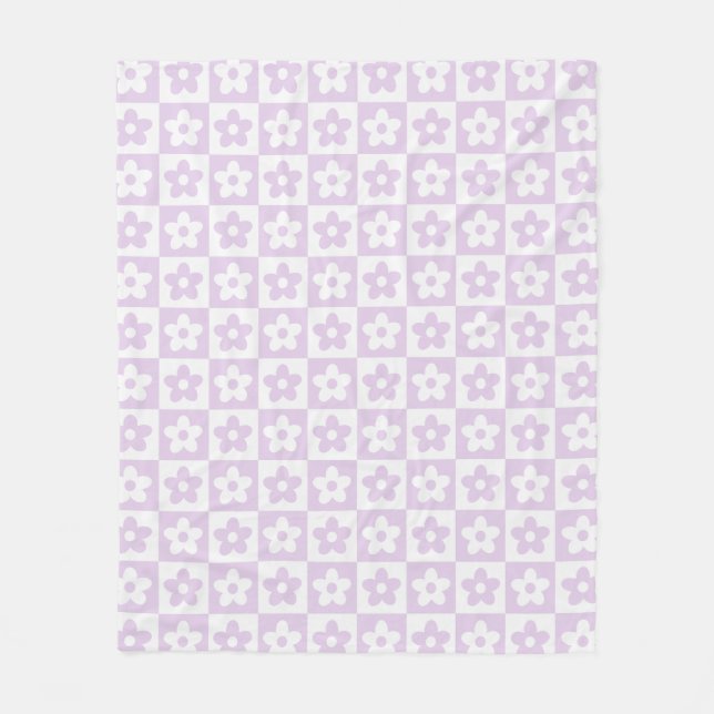 Pastel Lila Retro Checkated Flower Mönster Fleecefilt (Framsidan)