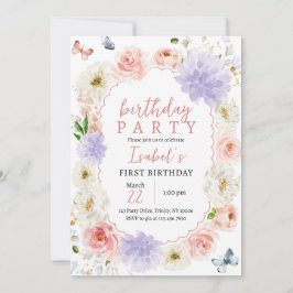 Pastel Lila Rosa Butterfly Birthday Inbjudningar