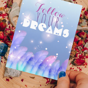 Pastel Lila Rosa Feathers Sparkles Inspirational Vykort