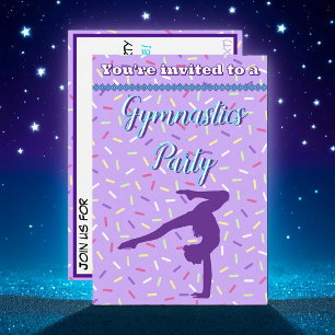 Pastel Lila Sprinkles Gymnastics Födelsedagsfest Inbjudningar