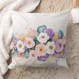 PASTEL LILA WHITE ORANGE VATTENFÄRGFLÖDEN KUDDE