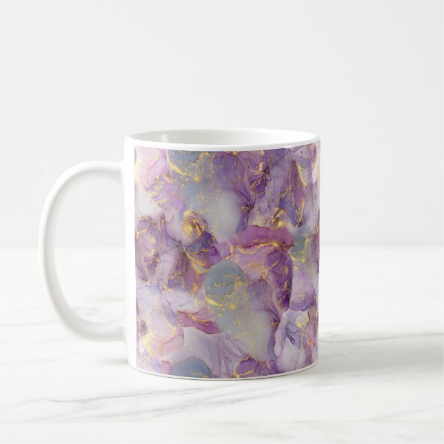 Pastel Lilac, Blue och Guld Glitter Marble Mönster Kaffemugg (Vänster)