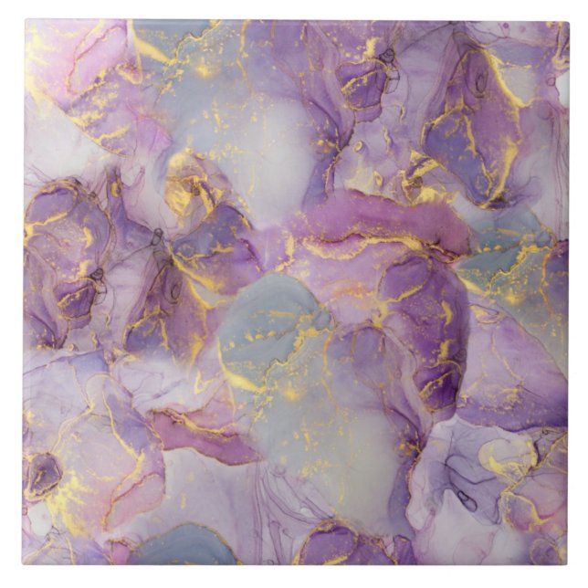 Pastel Lilac, Blue och Guld Glitter Marble Mönster Kakelplatta (Framsidan)