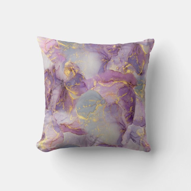 Pastel Lilac, Blue och Guld Glitter Marble Mönster Kudde (Framsida)
