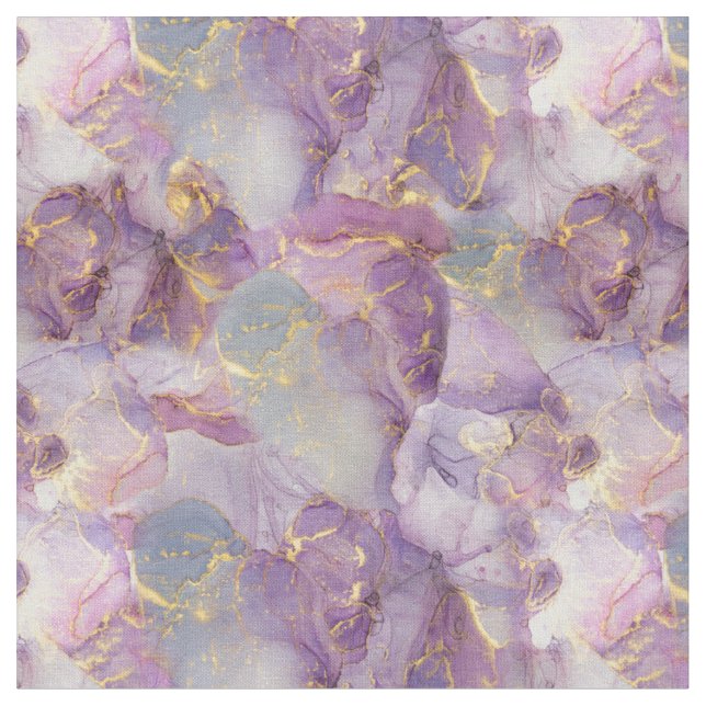 Pastel Lilac, Blue och Guld Glitter Marble Mönster Tyg (Närbild)