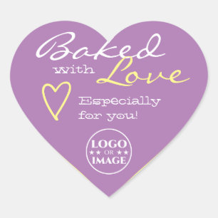 Pastel Lilac Lavender Simple Made Kärlek Heart Log Hjärtformat Klistermärke