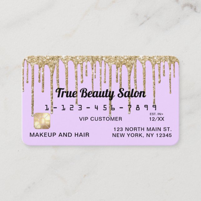 Pastel Lilac Lila Guld Glitter Drives Kredit Visitkort (Framsida)