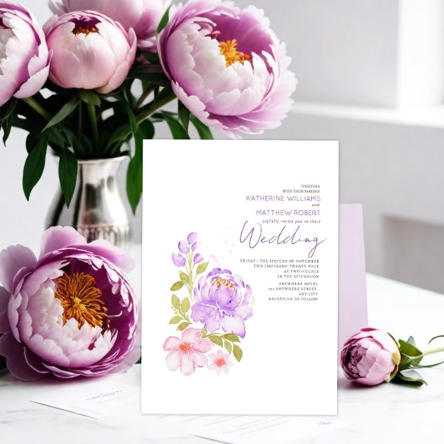 Pastel Lilac Ljus rosa Blommigt Boho Bröllop Inbjudningar (Skapare uppladdad)