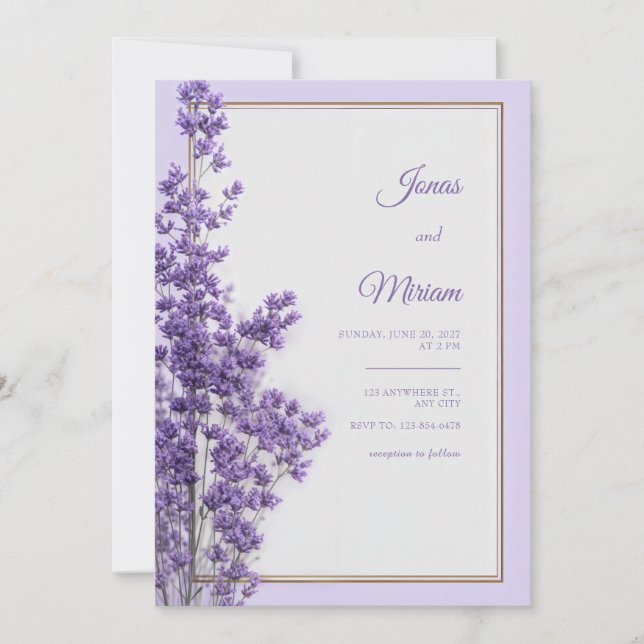 Pastel Lilac Romantic Gold Lavender Frame Inbjudningar (Framsida)