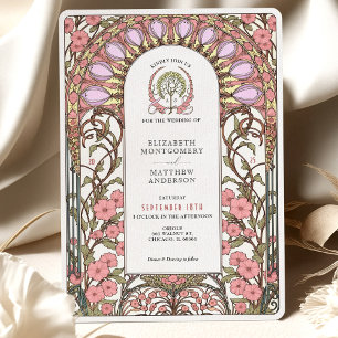 Pastel Lilac & Soft Rosa Art nouveau Bröllop Inbjudningar