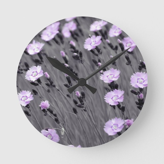 Pastel Lilac Wildblommor Rund Klocka (Framsida)