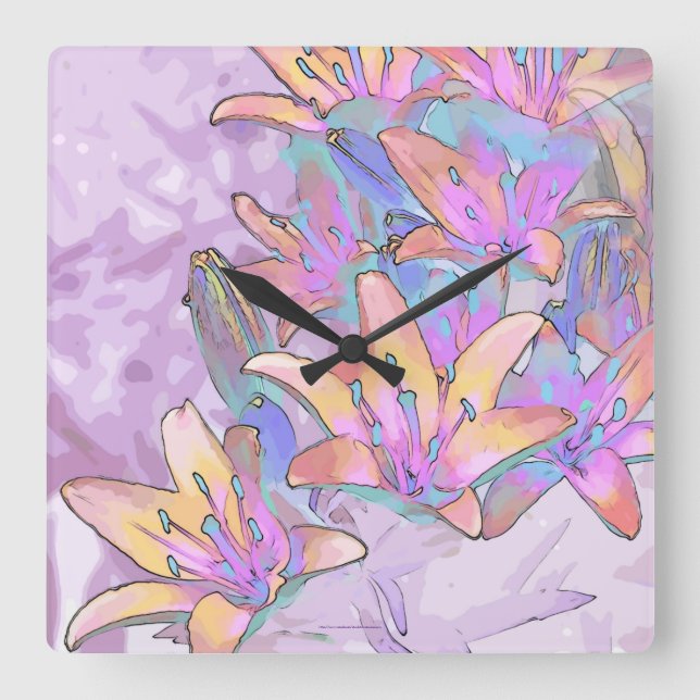 Pastel Lily Kärlek Fyrkantig Klocka (Framsida)