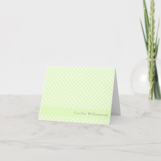 Pastel Lime Green Gingham Play Mönster Namn Anteckningskort (Framsida)