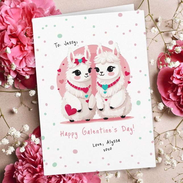 Pastel Llama Pun BFF Galentine's Day Card Kort (Sweet Pastel Llama Pun BFF Galentine's Day Card )