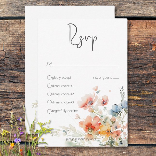 Pastel Loose WildblommModern Bröllop OSA Kort (Pastel Loose Wildflowers Modern Wedding RSVP Card)