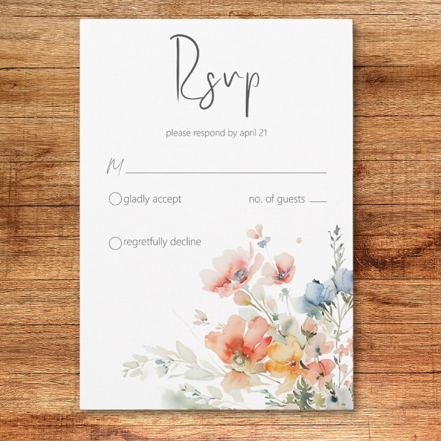 Pastel Loose Wildblommor Modern Bröllop OSA Card Kort (Pastel Loose Wildflowers Modern Wedding RSVP Card)