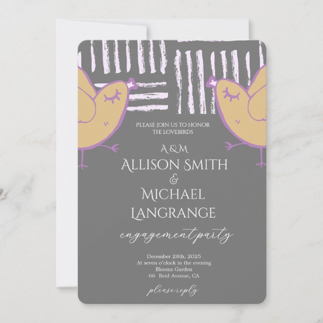 Pastel Lovebirds Engagement Party Inbjudningar (Framsida)