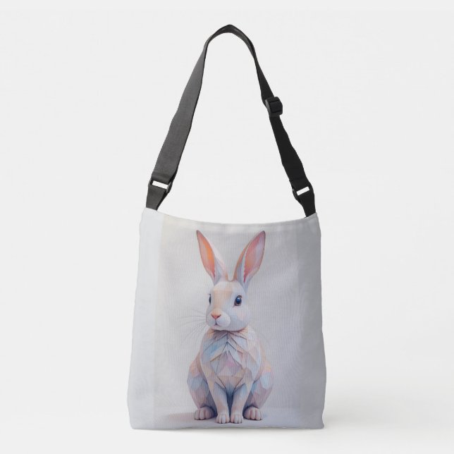 Pastel Low Poly Bunny Axelväska (Framsida)