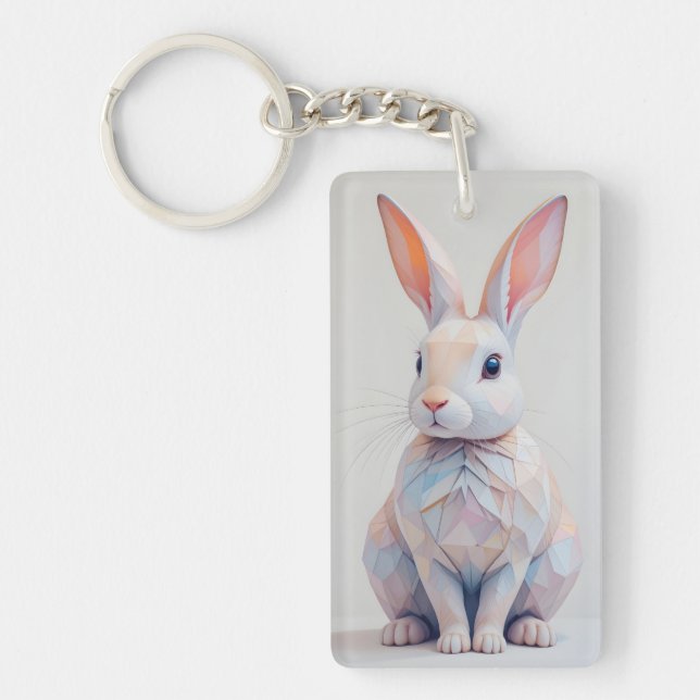 Pastel Low Poly Bunny Nyckelring (Framsidan)