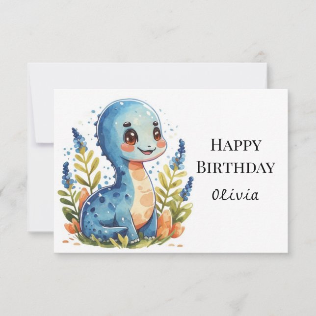 Pastel Lycklig Dino Birthday Kort (Framsida)
