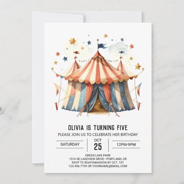 Pastel Lycklig Stollig Circus Birthday Inbjudningar (Framsida)
