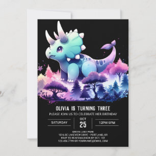 Pastel Lycklig Triceratops Birthday Inbjudningar