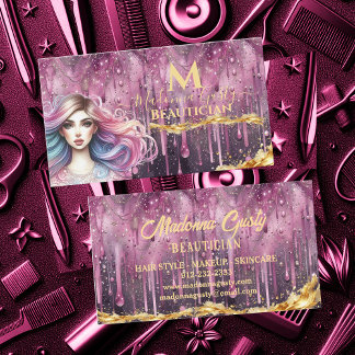 Pastel Magenta Guld Monogram Beautician Visitkort