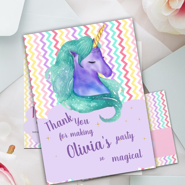 Pastel Magic Chevron Unicorn Birthday Tack (Pastel Magical Chevron Unicorn Birthday Thank you)